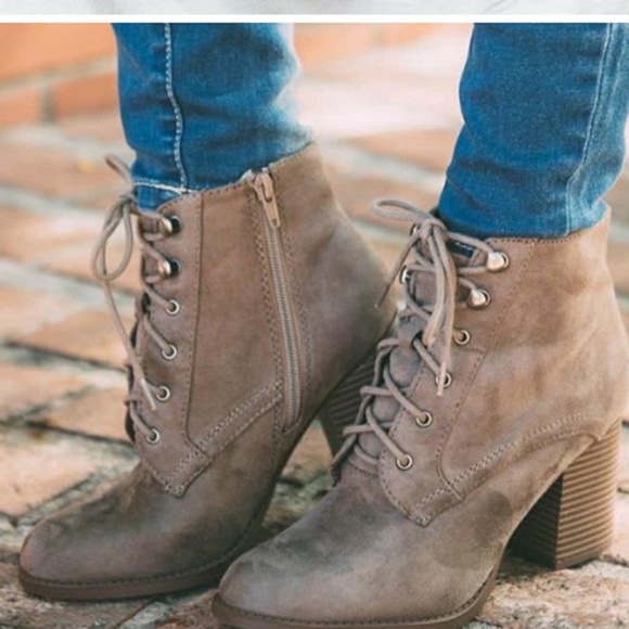 S. the Widow Shoes - KEATON Side Zip Lace Up Heeled Combat Booties